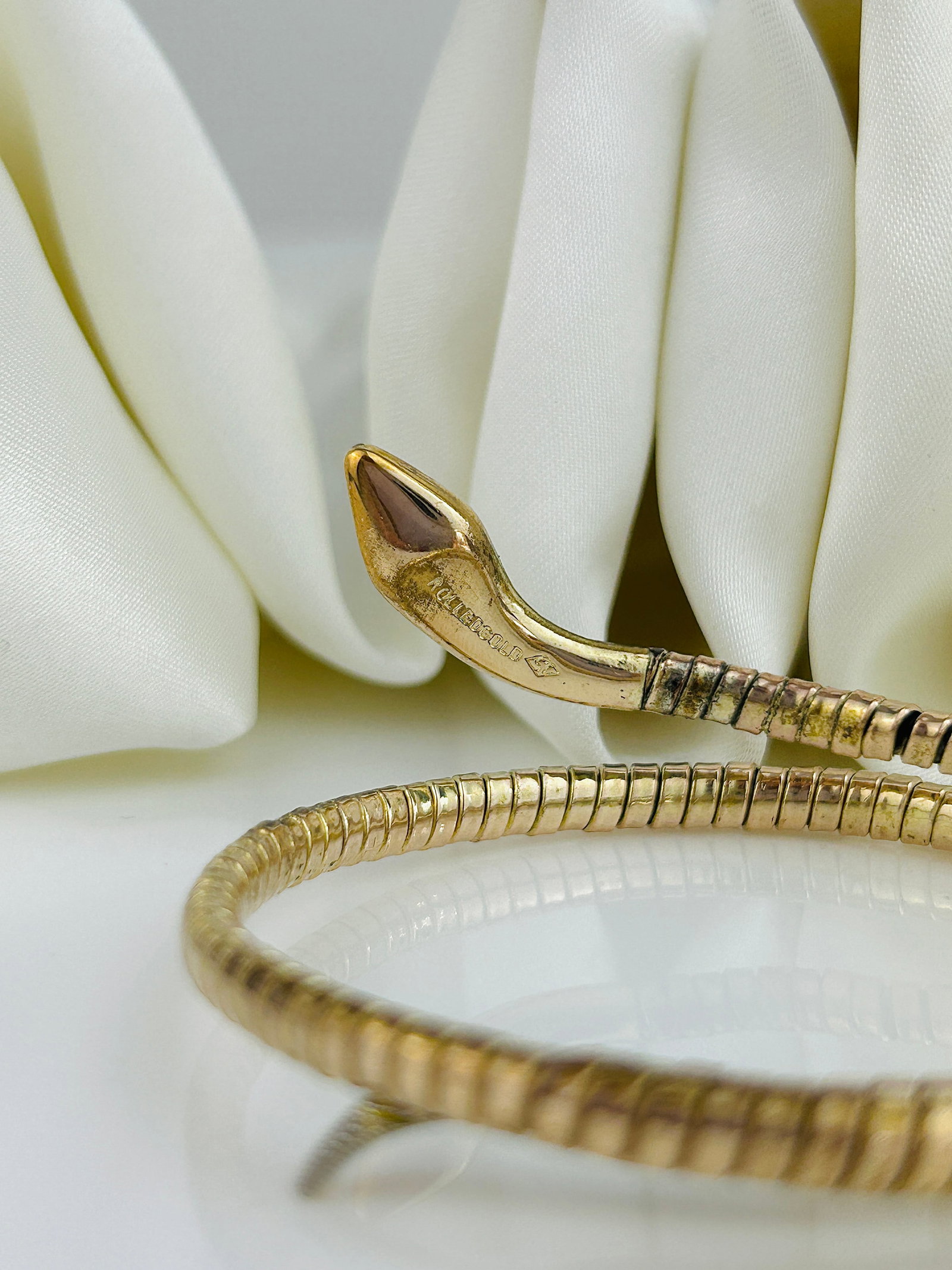 Gilt Metal Coiled Snake Bangle - 5