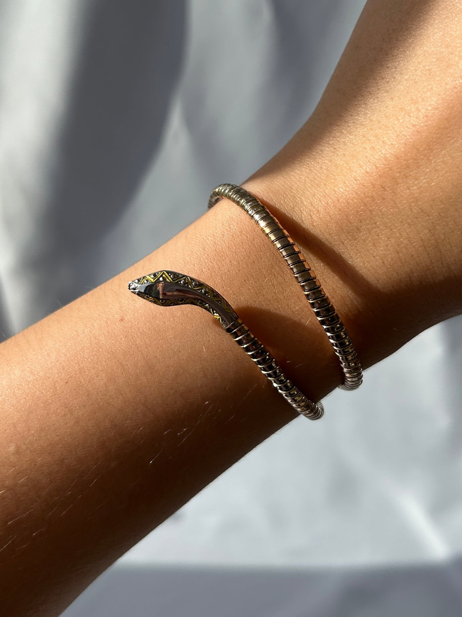 Gilt Metal Coiled Snake Bangle - 6