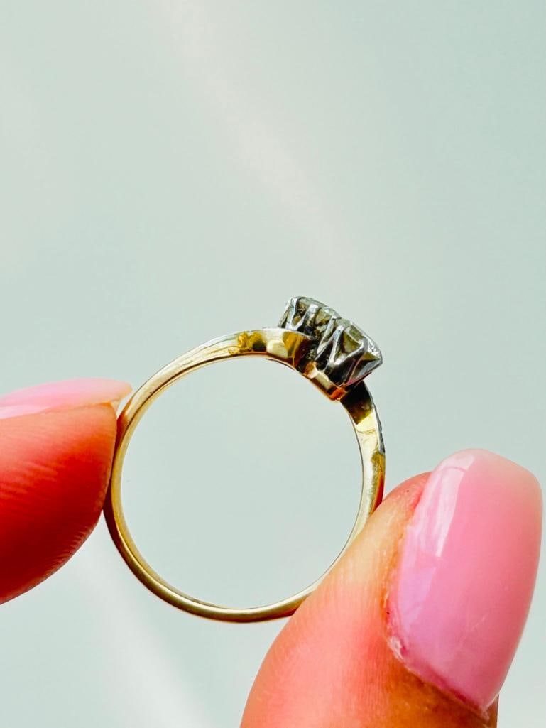 Antique 18ct Yellow Gold and Platinum Diamond Cross over Ring - 5