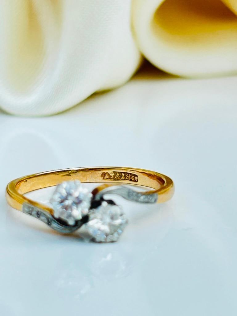 Antique 18ct Yellow Gold and Platinum Diamond Cross over Ring - 8