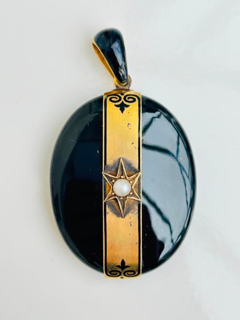 Antique Huge 18ct Yellow Gold Pearl and Onyx Star Locket Pendant (1 of 4)