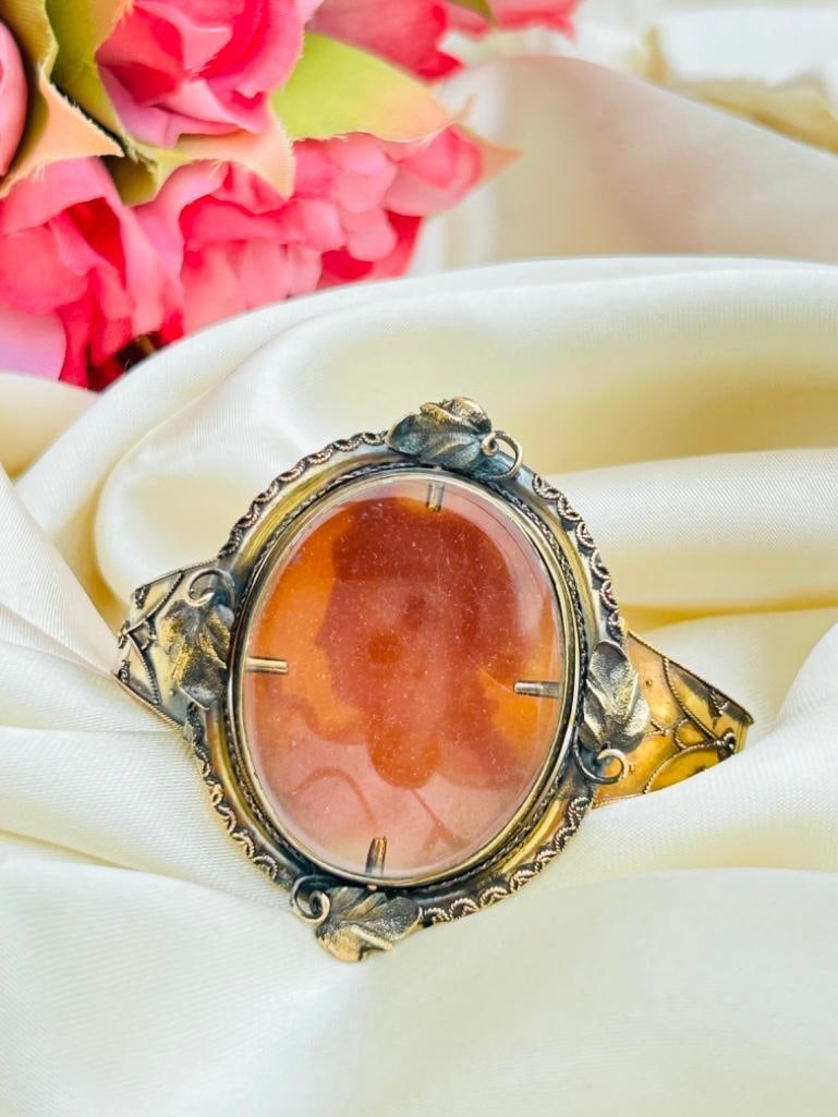 Large Antique 15ct Gold Spinning Cameo Bangle Bracelet - 4