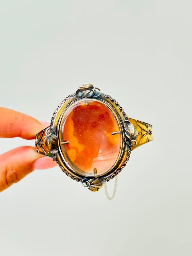 Large Antique 15ct Gold Spinning Cameo Bangle Bracelet - 5