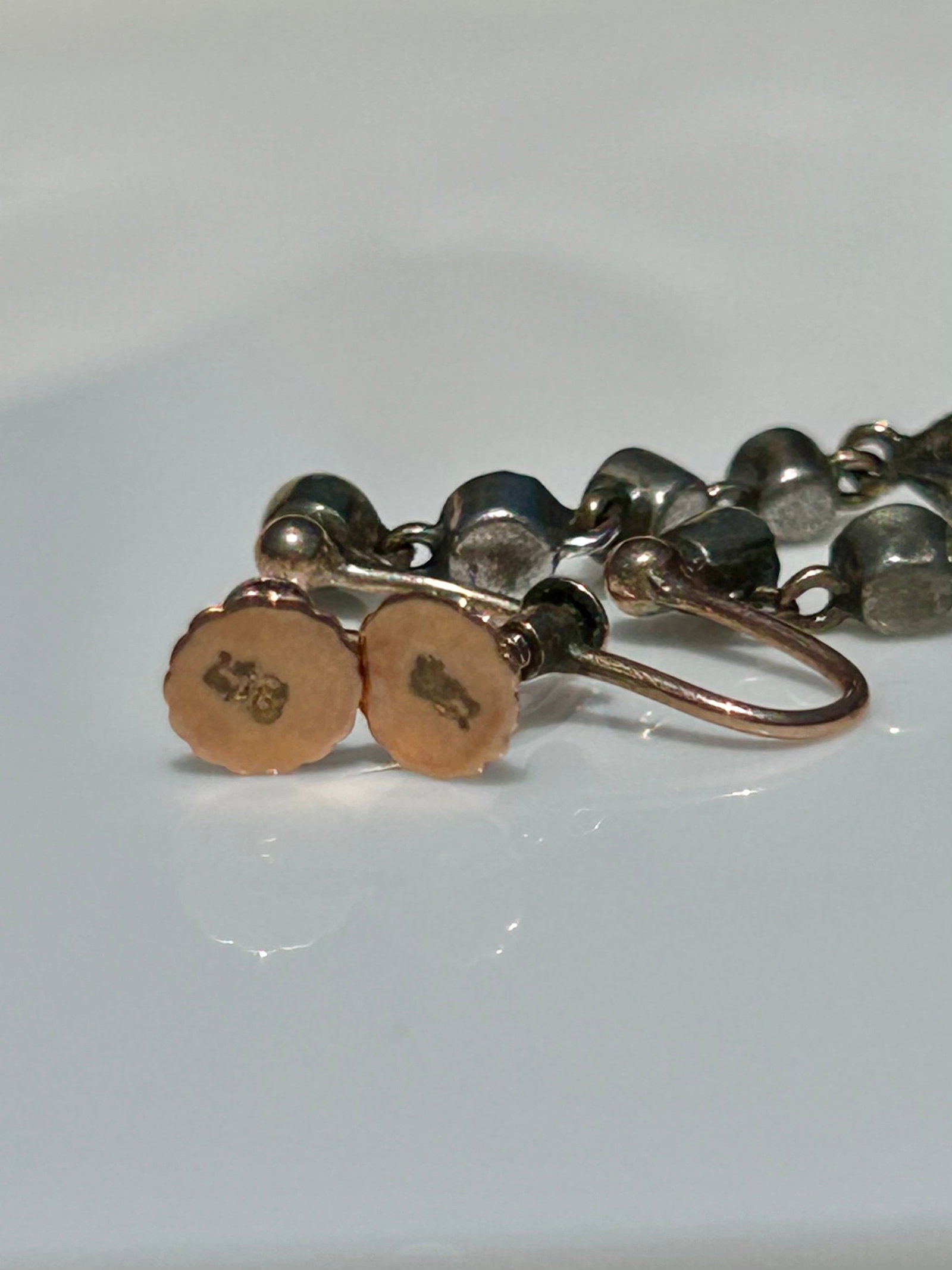 Antique 9ct Yellow Gold Paste & Pearl Drop Earrings / Screw Fittings - 5