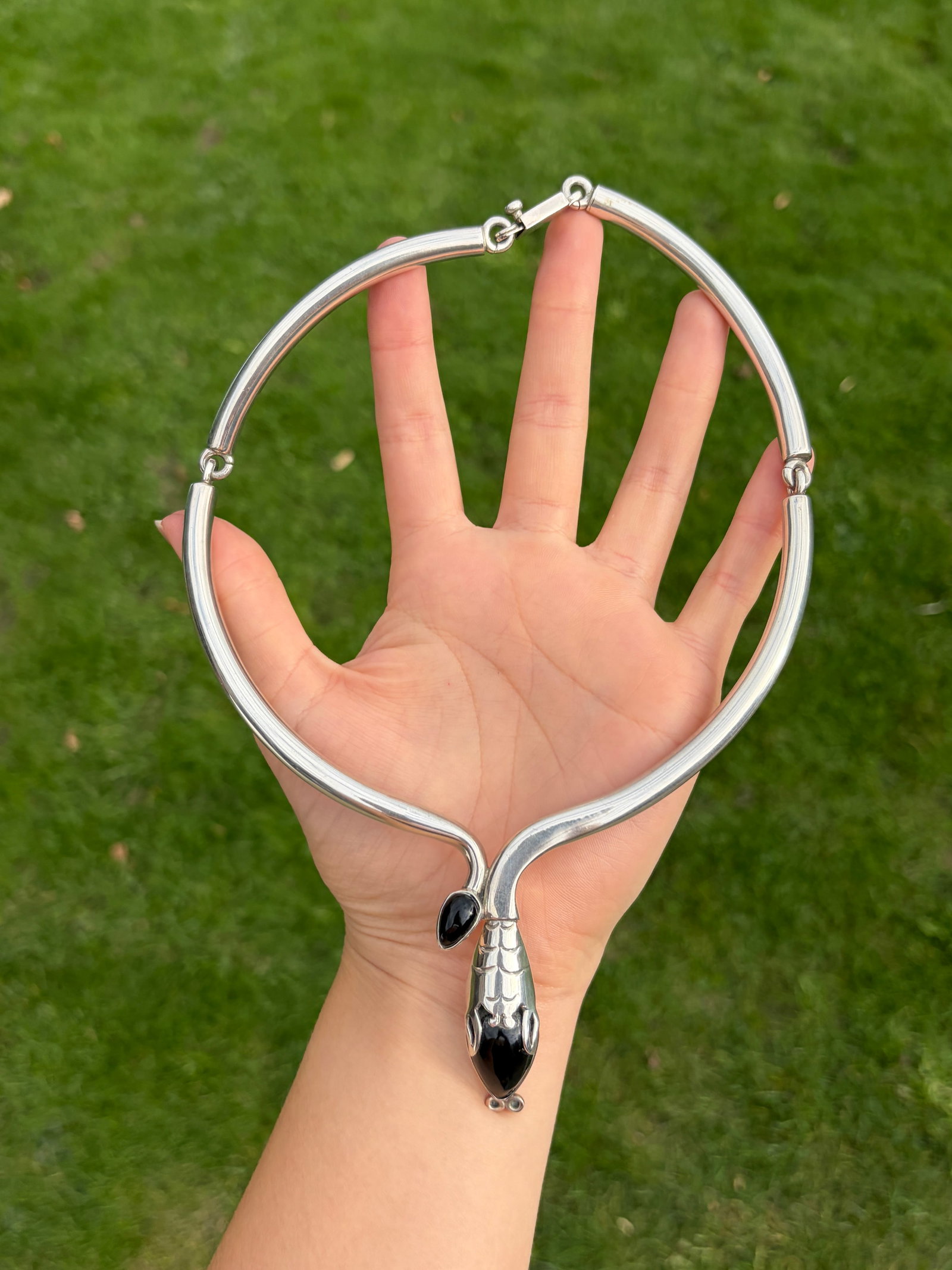 Mexican 925 Silver Snake Collar Necklace - 8