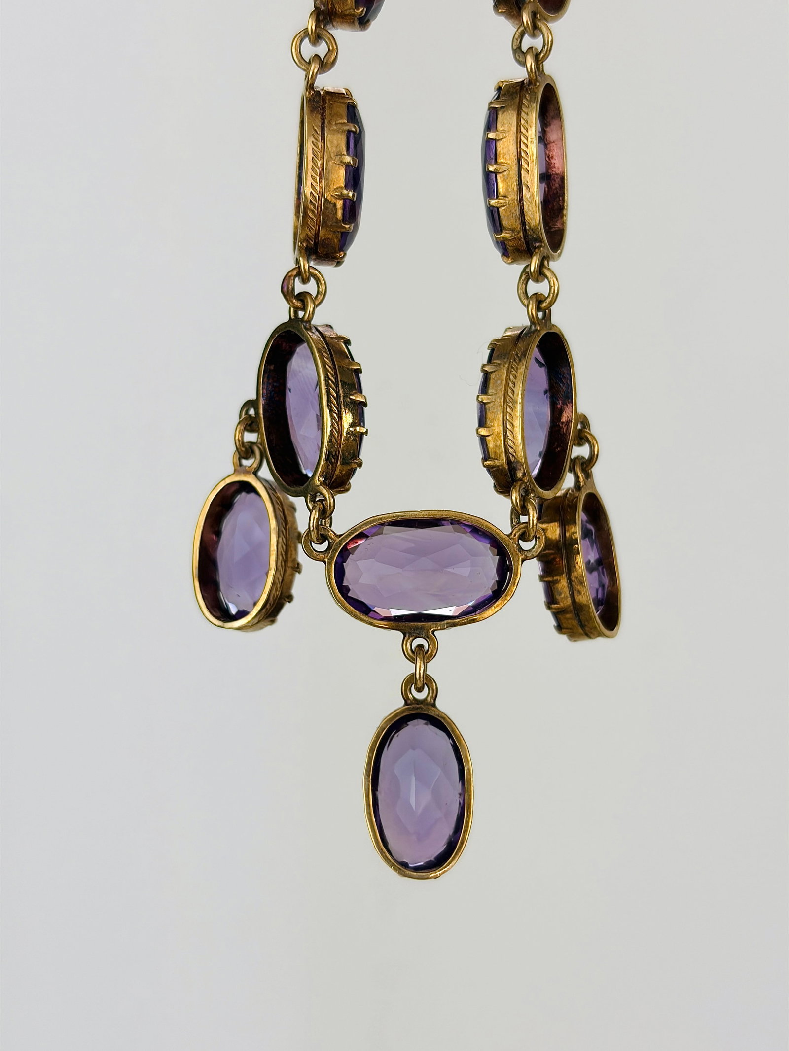 Chunky Antique 9ct Yellow Gold Amethyst Drop Detail Necklace - 3