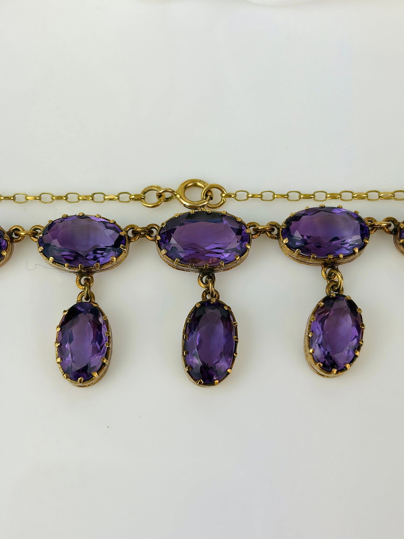 Chunky Antique 9ct Yellow Gold Amethyst Drop Detail Necklace - 4