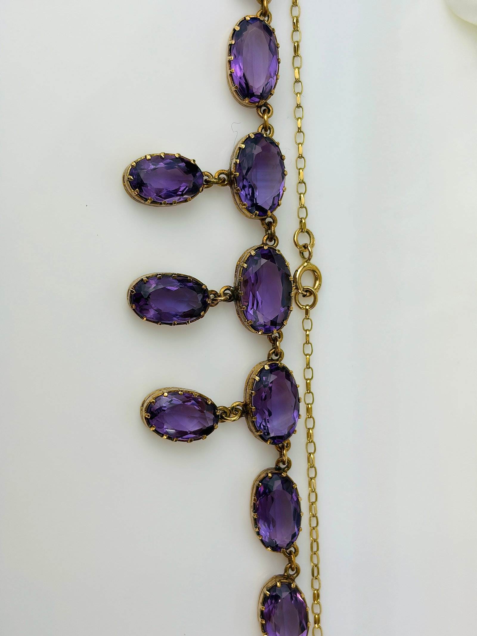 Chunky Antique 9ct Yellow Gold Amethyst Drop Detail Necklace - 5