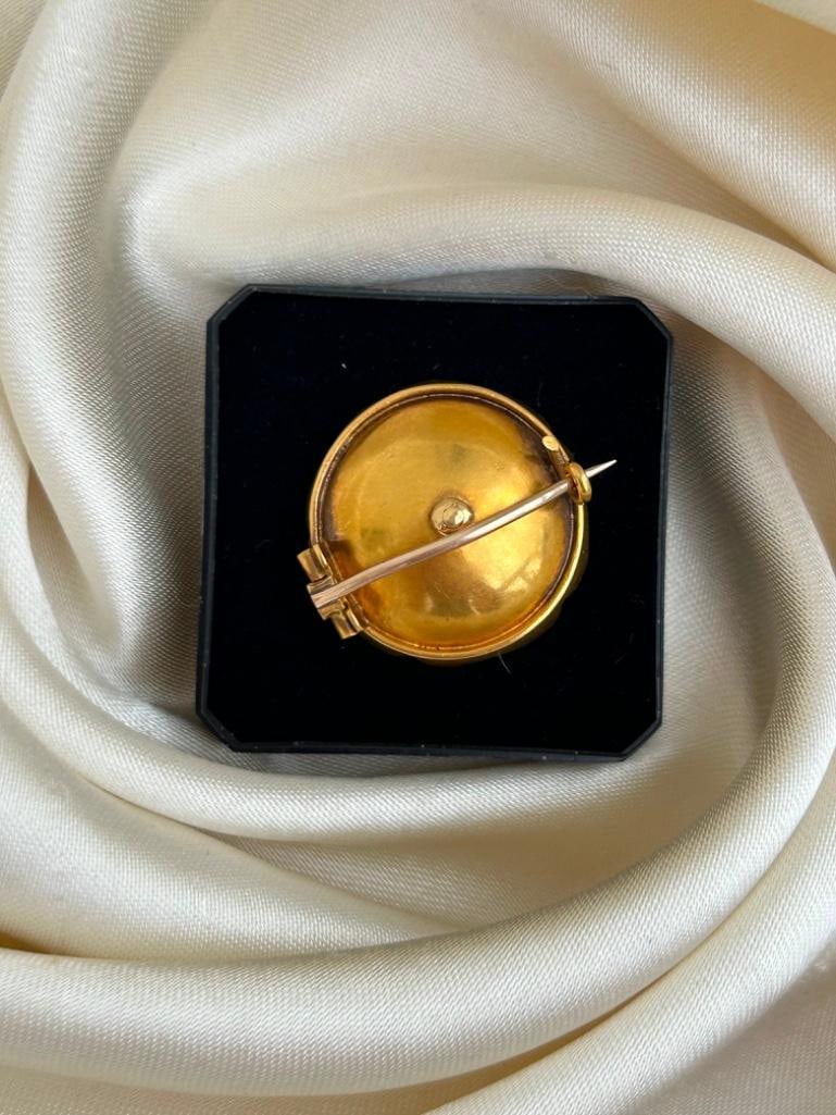 Large Antique 18ct Yellow Gold Rose Cut Diamond and Enamel Flower Brooch - 8