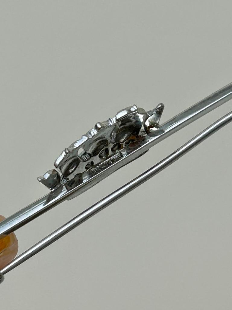 18ct White Gold Rose Cut Diamond Crown Royal Bar Brooch (1 of 6)