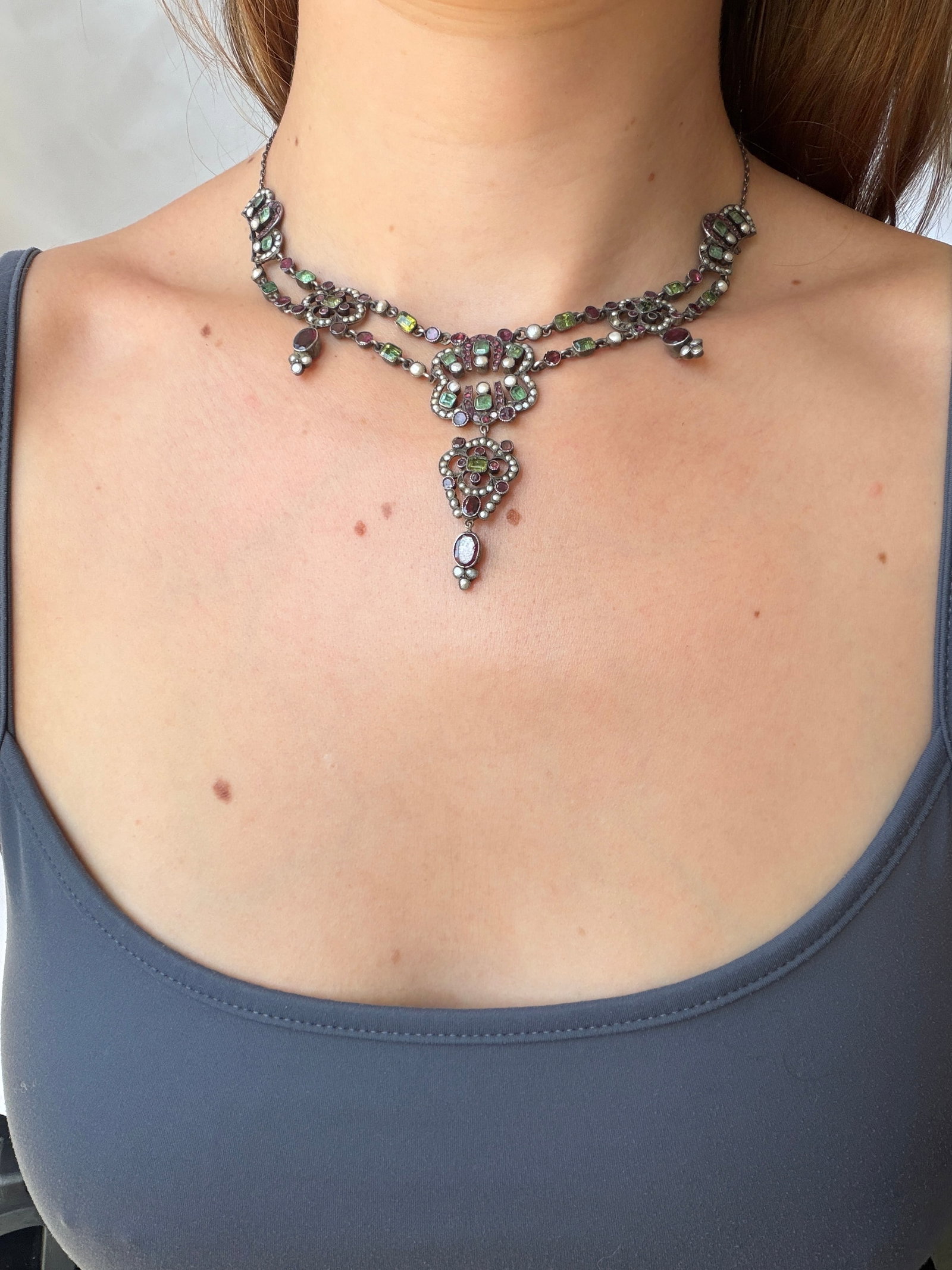 OUTSTANDING ANTIQUE MULTIGEM FANCY BOXED NECKLACE - 2