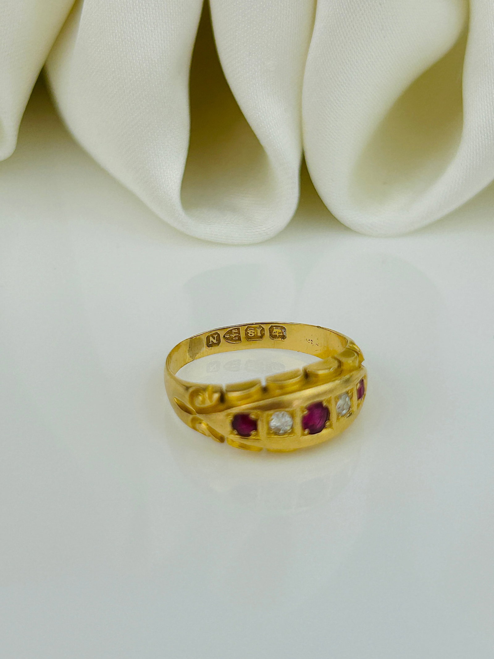 Antique C.1896 Ruby and Diamond Ornate Ring in 18ct Yellow Gold - 4