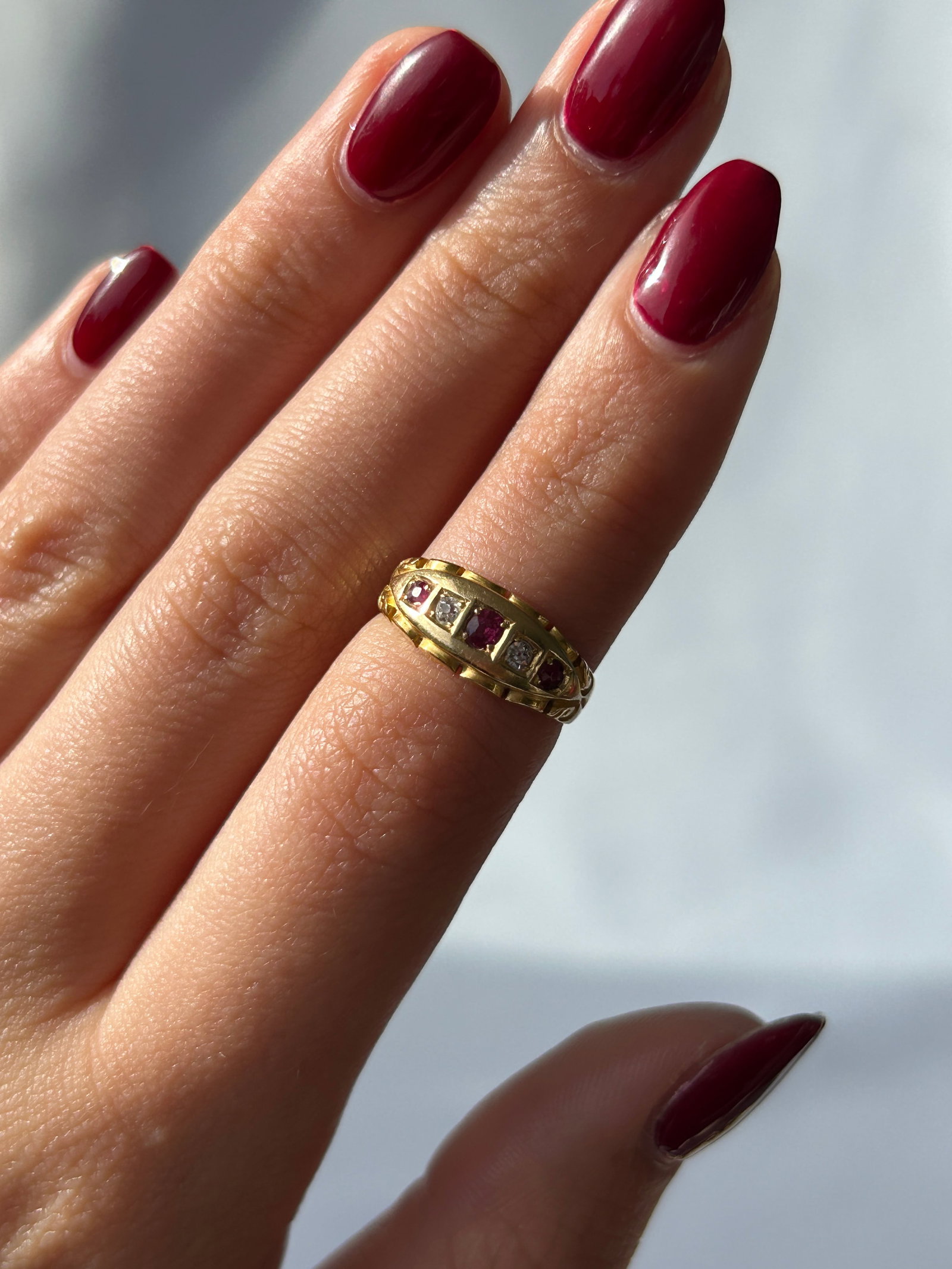 Antique C.1896 Ruby and Diamond Ornate Ring in 18ct Yellow Gold - 9
