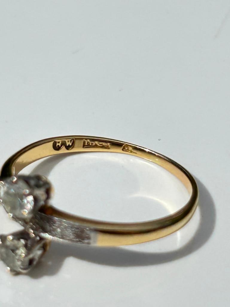 Antique Moi et Toi Diamond Ring in 18ct White and Yellow Gold - 8