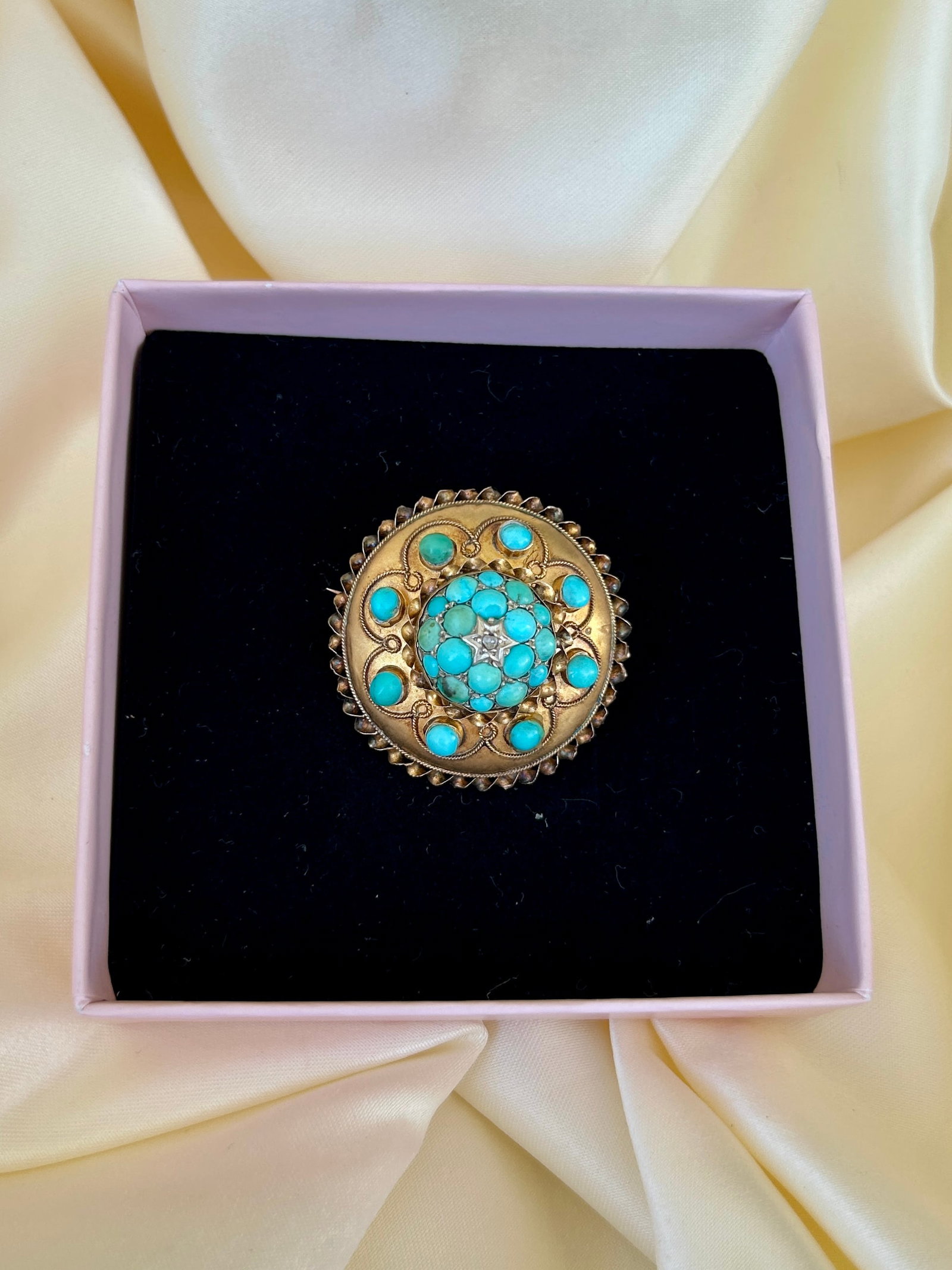 Antique 15ct Gold Turquoise and Diamond Brooch - 8