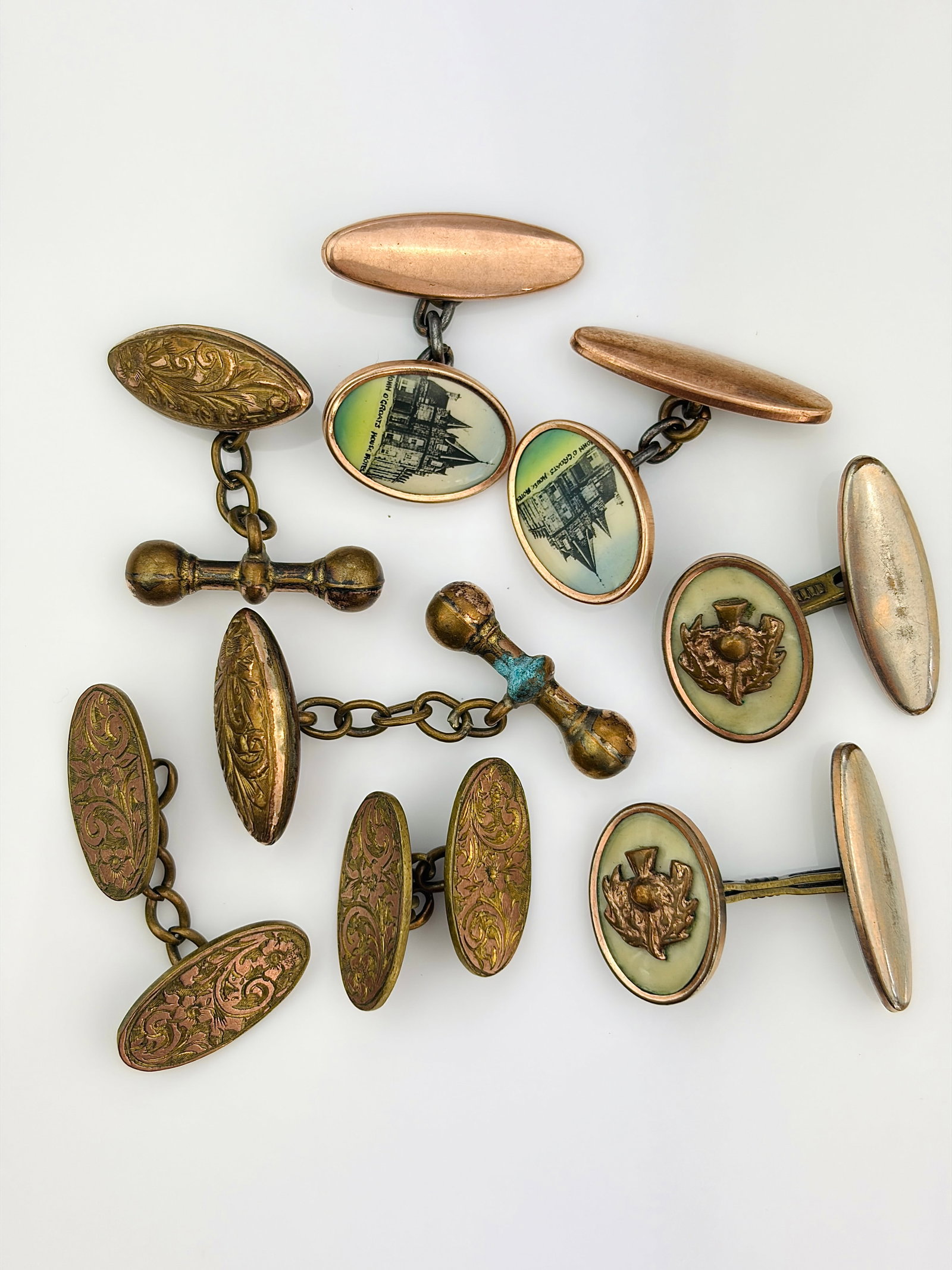 MIXED LOT ANTIQUE AND VINTAGE CUFFLINK SETS - 4 PAIRS (1 of 2)