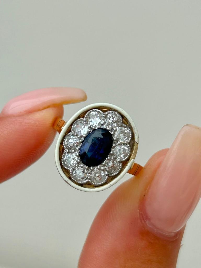 Outstanding Edwardian Sapphire Diamond and White Enamel Ring in 18ct Yellow Gold (1 of 5)