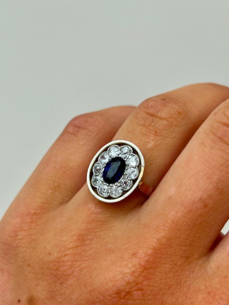 Outstanding Edwardian Sapphire Diamond and White Enamel Ring in 18ct Yellow Gold - 2