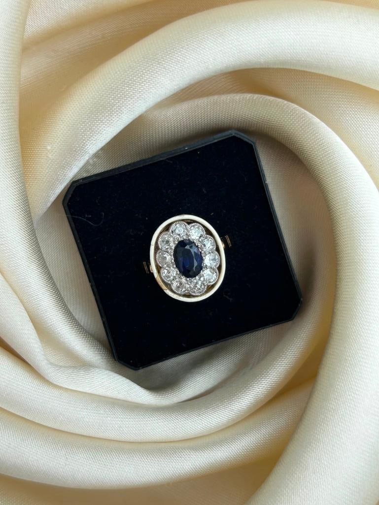 Outstanding Edwardian Sapphire Diamond and White Enamel Ring in 18ct Yellow Gold - 5