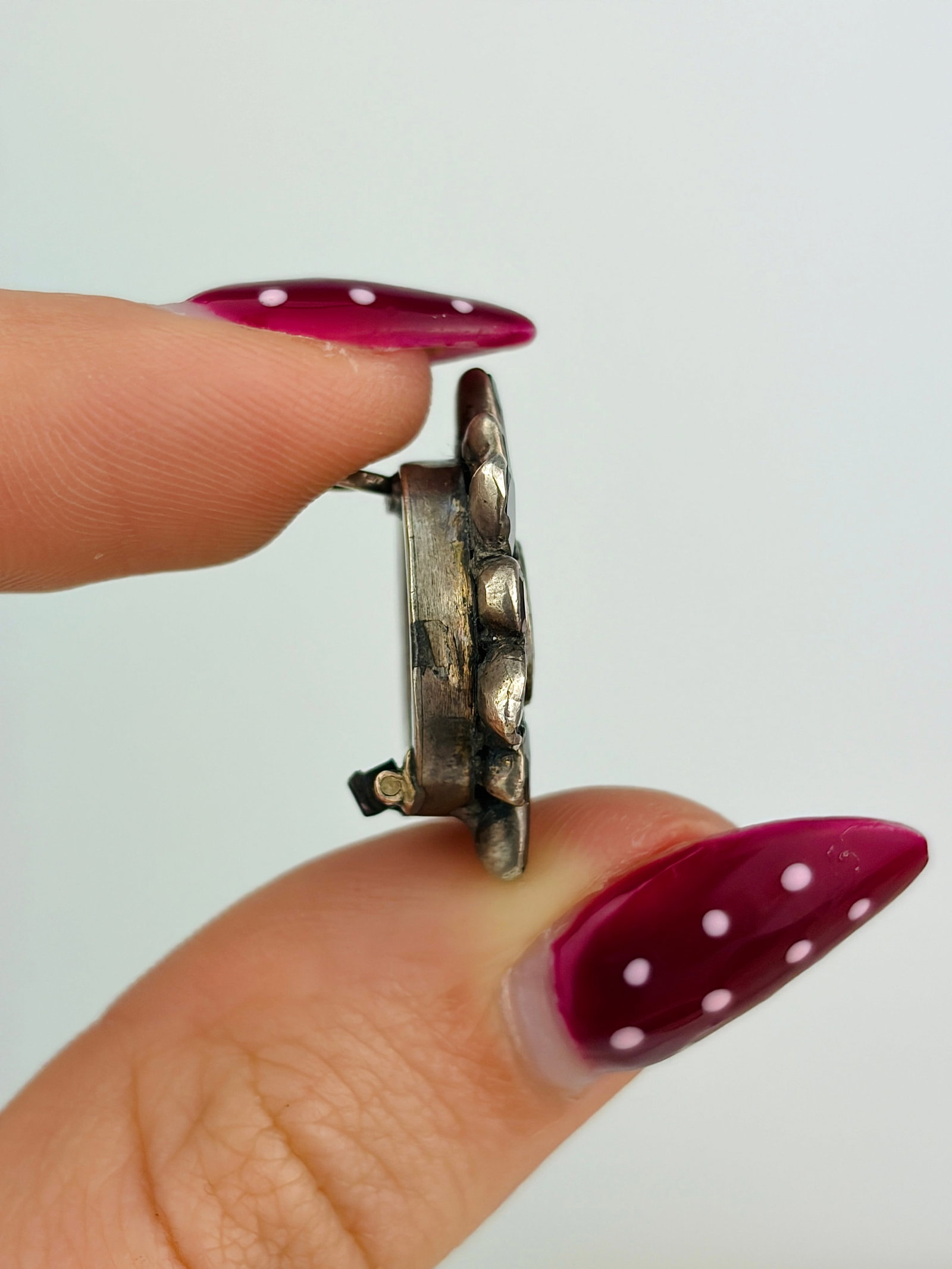 ANTIQUE SILVER AND FLAT CUT GARNET COMPONENT - 2