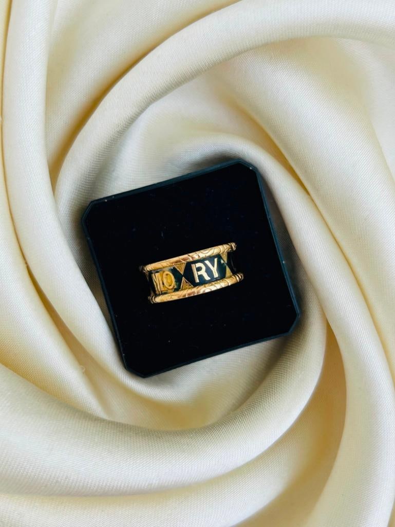 Antique 18ct Yellow Gold Black Enamel In Memory Of Band Ring - 12