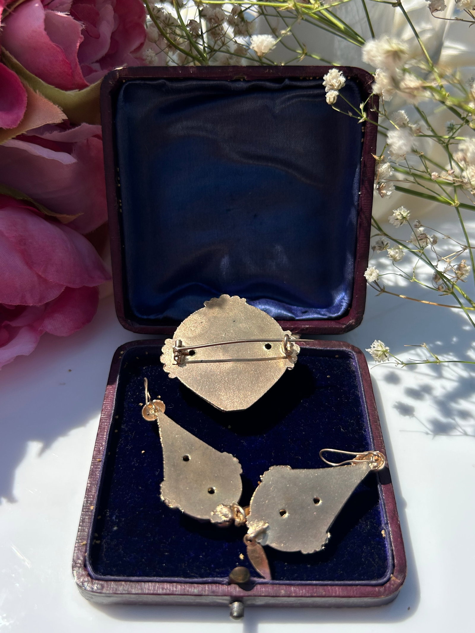 Antique Boxed Silver Gilt Large Gemset Brooch And Earrings Set - 5