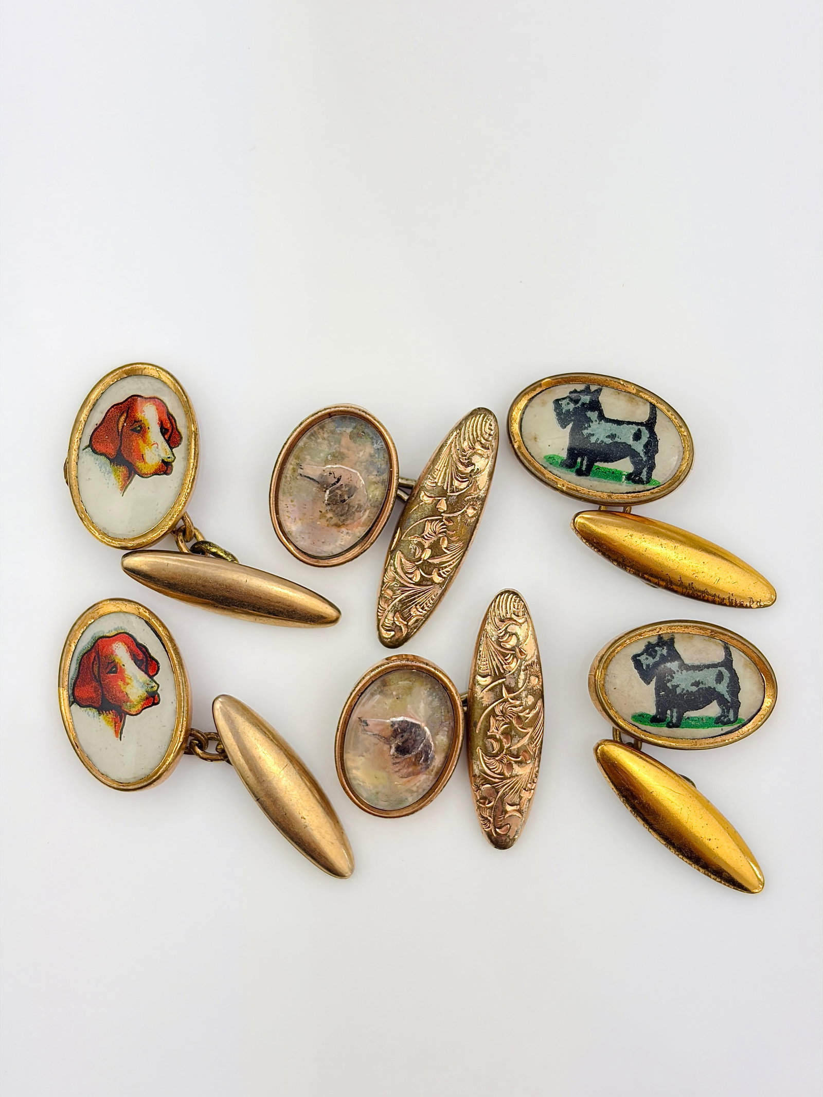 MIXED LOT ANTIQUE AND VINTAGE DOG CUFFLINKS X 3 PAIRS (1 of 4)