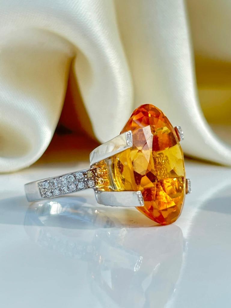 Huge 18ct White Gold Citrine and Diamond Encrusted Ring - 10