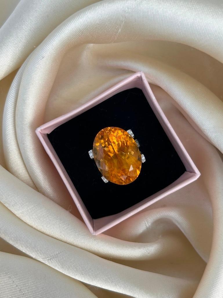 Huge 18ct White Gold Citrine and Diamond Encrusted Ring - 11