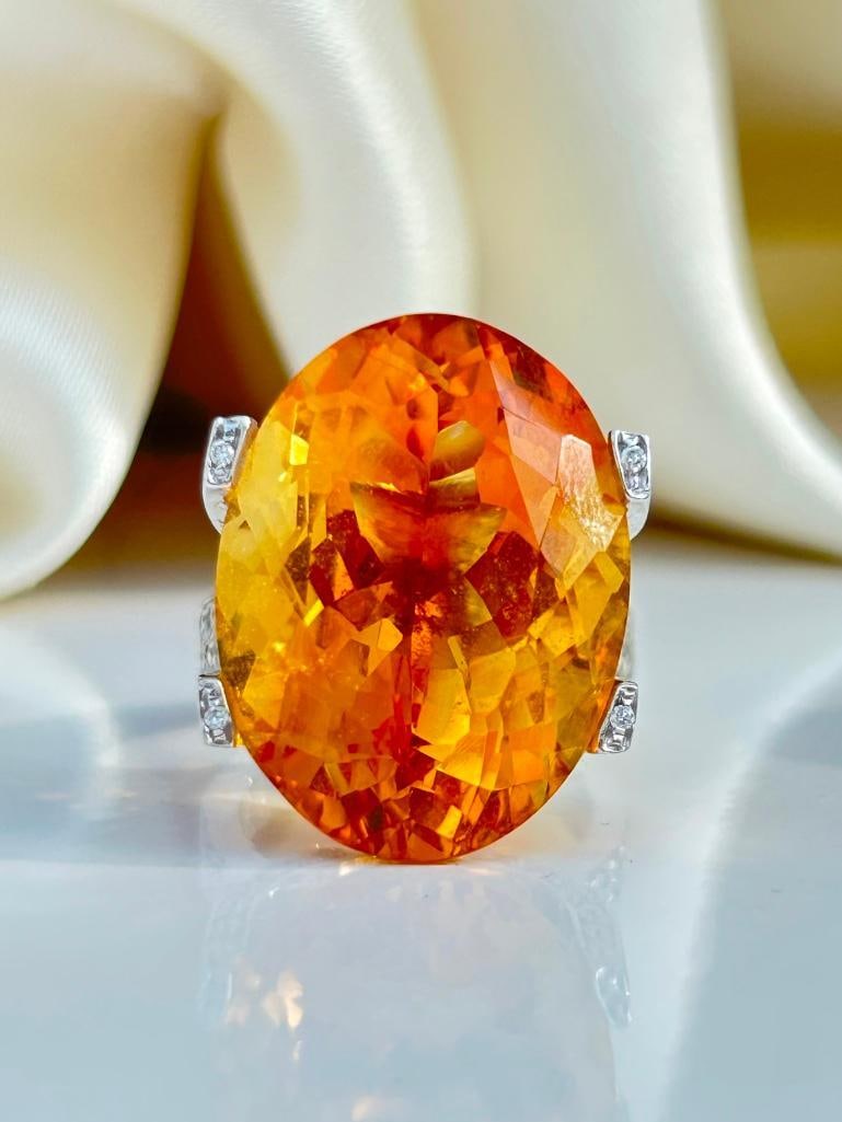 Huge 18ct White Gold Citrine and Diamond Encrusted Ring: Huge 18ct White Gold Citrine and Diamond Encrusted Ring truly exceptional statement ring! measurements size UK M US 61/2 head of ring 22mm x 18mm weight 16.63g 