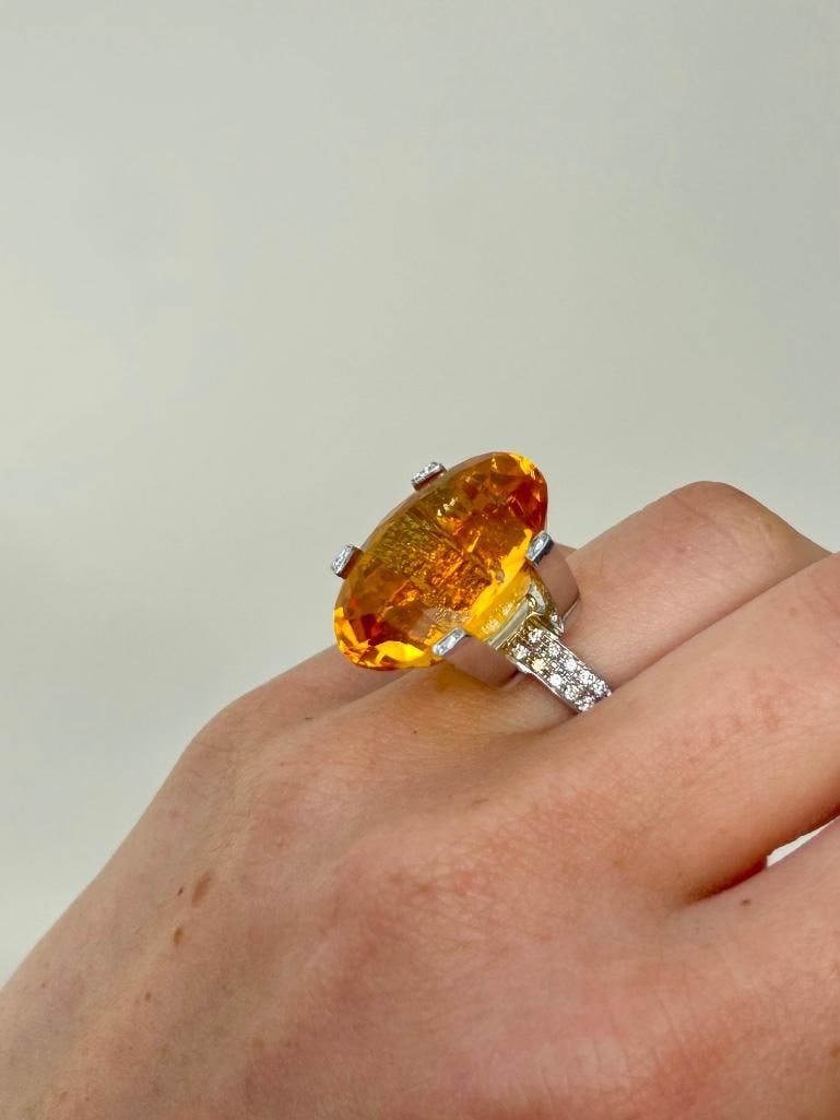 Huge 18ct White Gold Citrine and Diamond Encrusted Ring - 3
