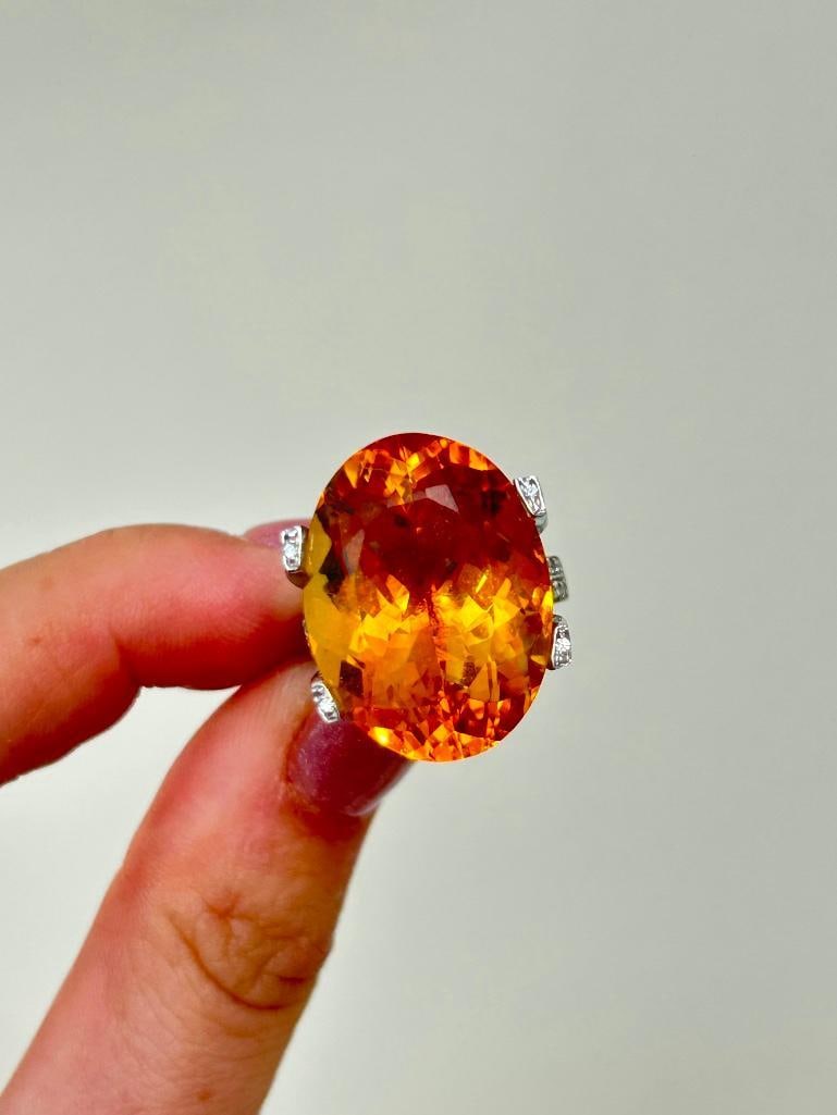 Huge 18ct White Gold Citrine and Diamond Encrusted Ring - 4