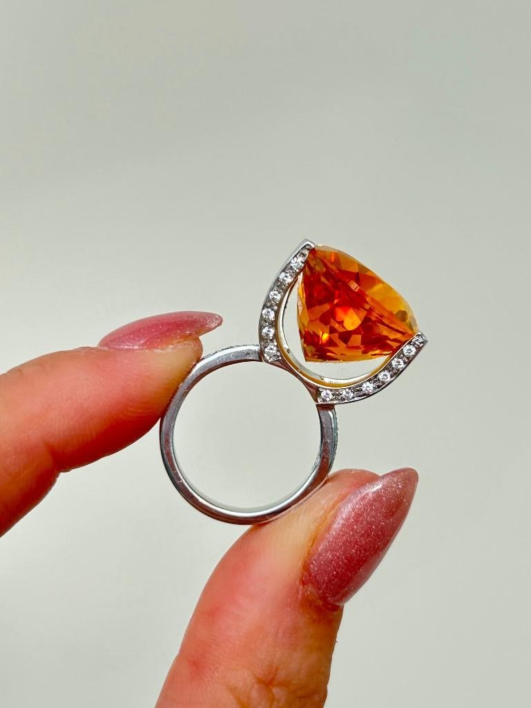 Huge 18ct White Gold Citrine and Diamond Encrusted Ring - 6
