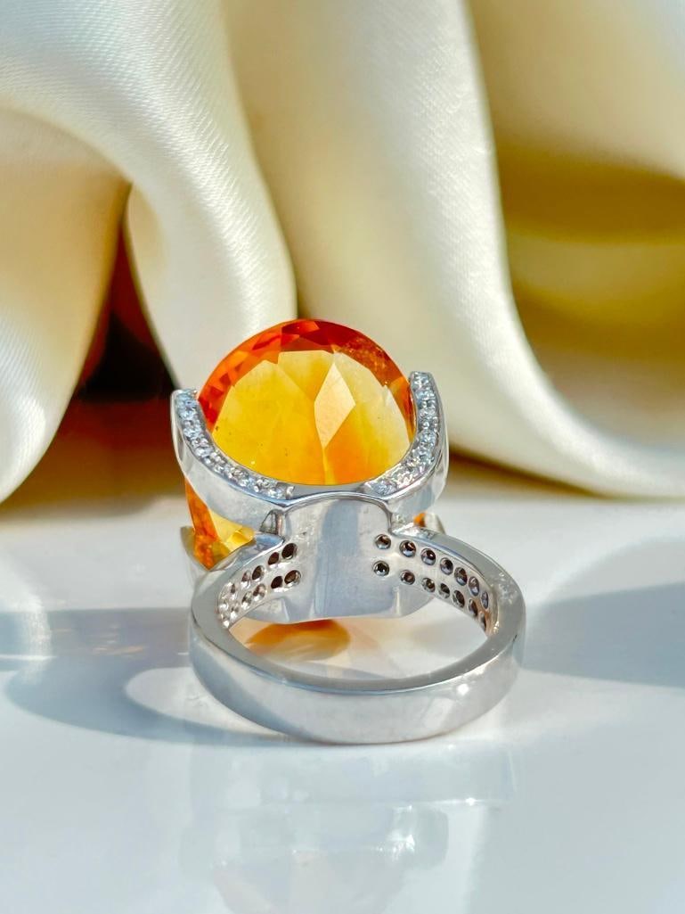 Huge 18ct White Gold Citrine and Diamond Encrusted Ring - 8
