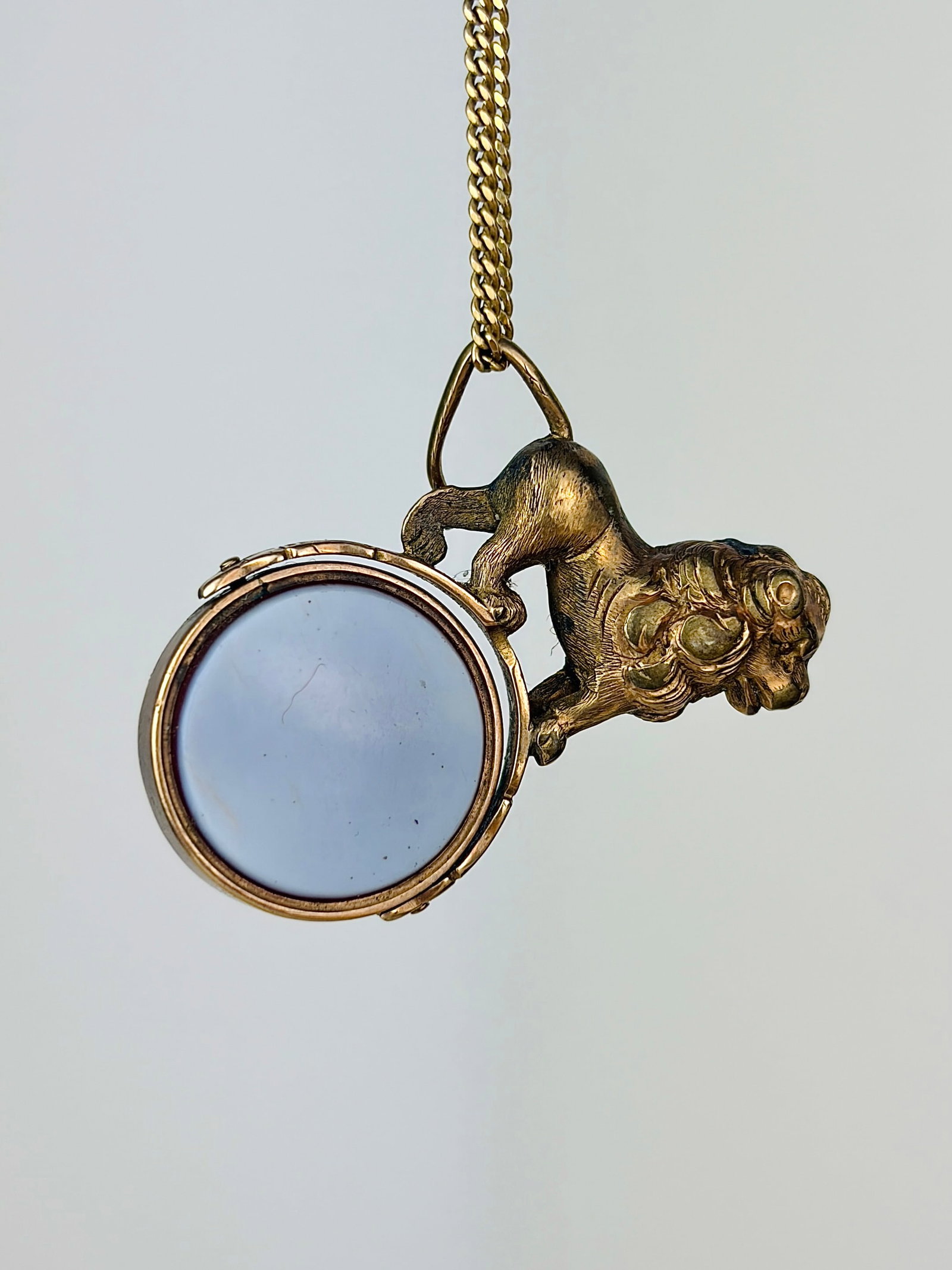 Antique lion spinning fob seal pendant - onyx and carnelian (1 of 6)