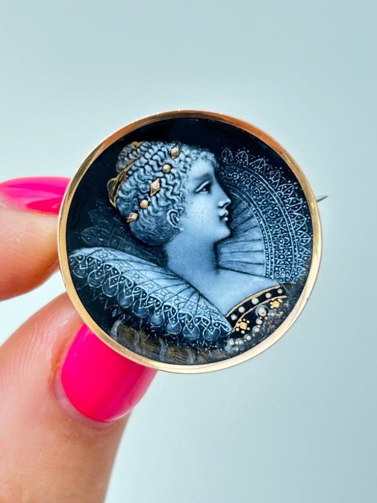 Antique Ruby and Diamond Painted Protrait Brooch sweetest and most precious portrait measurements (1 of 4)