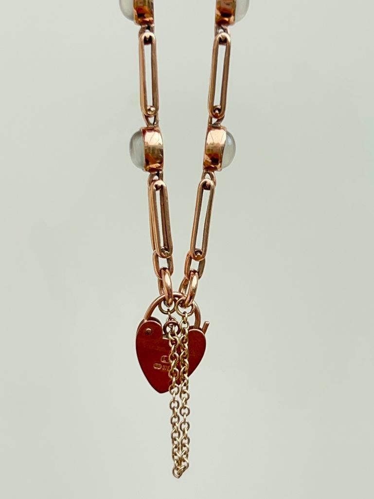 Chunky 9ct gold moonstone gate bracelet with heart padlock - 5