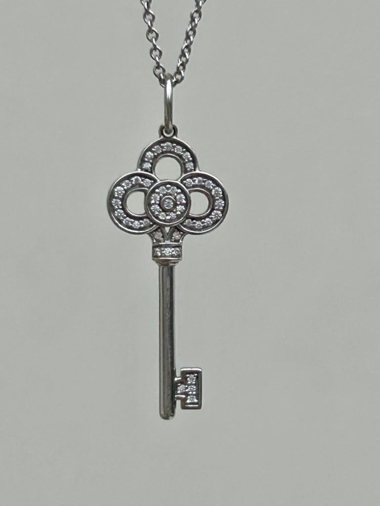 Amazing Tiffany 18ct White Gold Diamond Key Pendant on Tiffany Chain (1 of 7)