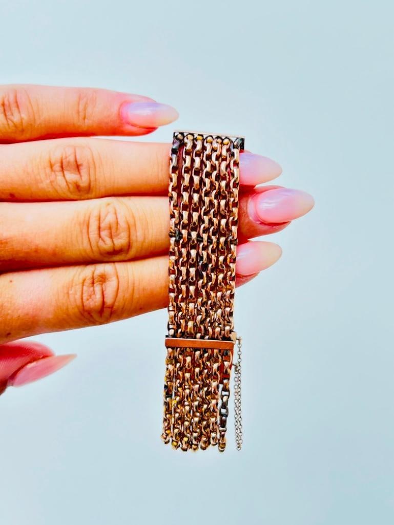 Chunky Antique 9ct Gold Wide Link Bracelet - 3