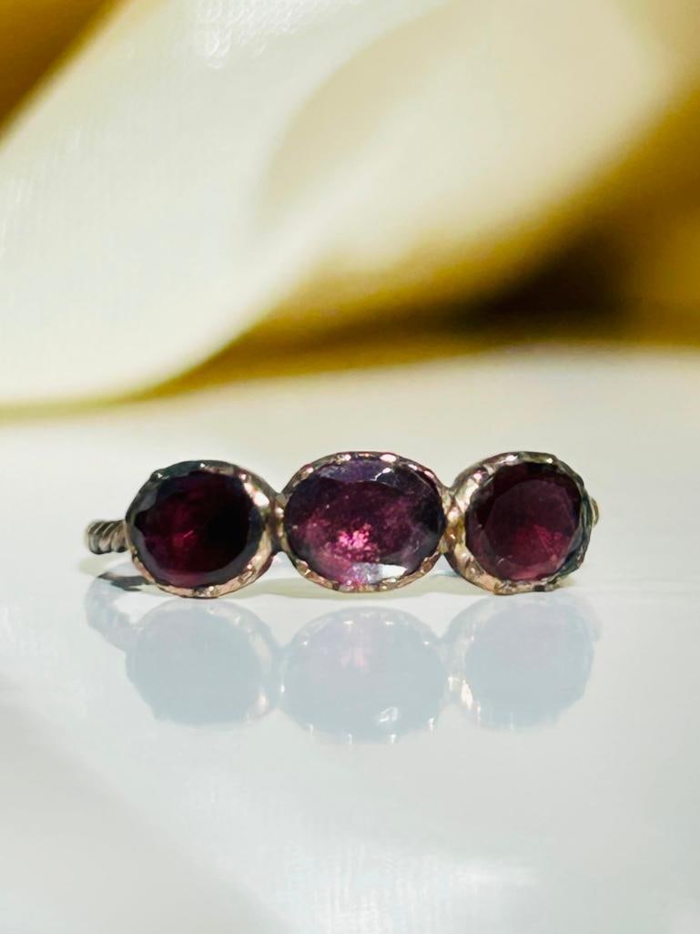 Georgian Era Gold Rope Twist Flat Cut Garnet 3 Stone Half Hoop Ring: Georgian Era Gold Rope Twist Flat Cut Garnet 3 Stone Half Hoop Ring gorgeous garnets, sweet and dainty measurements size UK K US 51/2 head of ring 15mm x 4mm weight