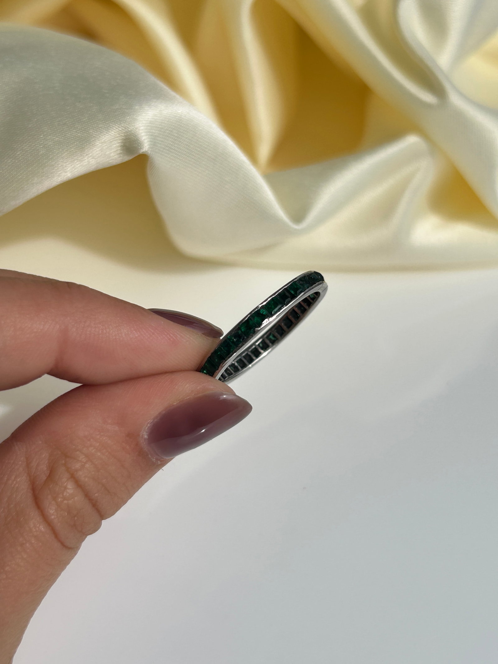 Antique Platinum Emerald Full Eternity Ring - 3