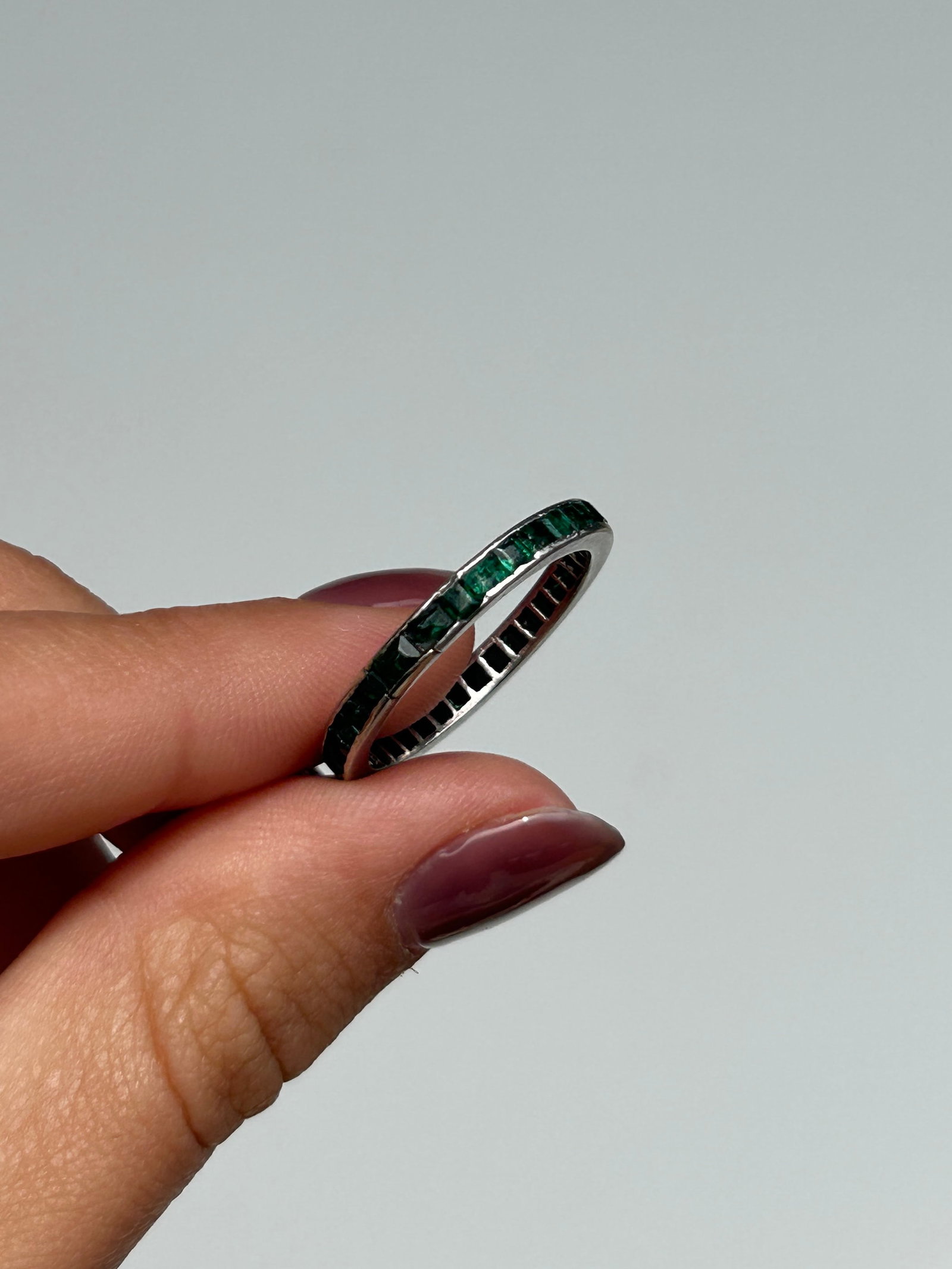 Antique Platinum Emerald Full Eternity Ring - 8