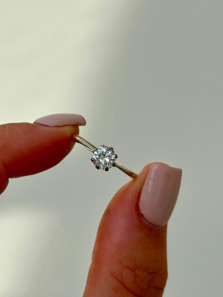 Chunky Diamond Engagement Style Ring in Gold: Chunky Diamond Engagement Style Ring in Gold Solitaire approx 65pts Simple yet beautiful measurements size UK L US 6 head of ring 5mm x 5mm weight 1.80g stamped platinum C22