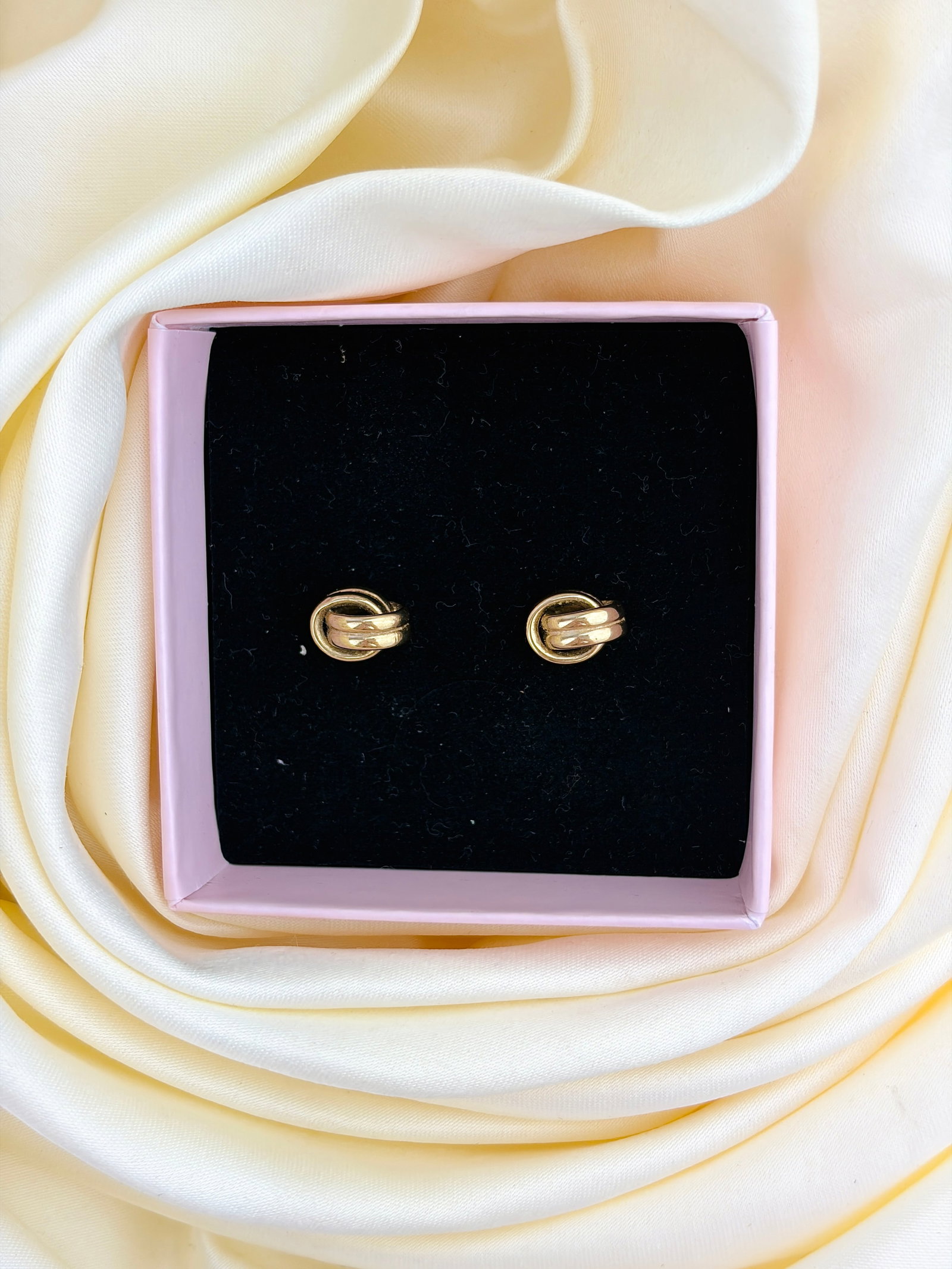 VINTAGE 9CT YELLOW GOLD TWISTED KNOT STUD EARRINGS - 4
