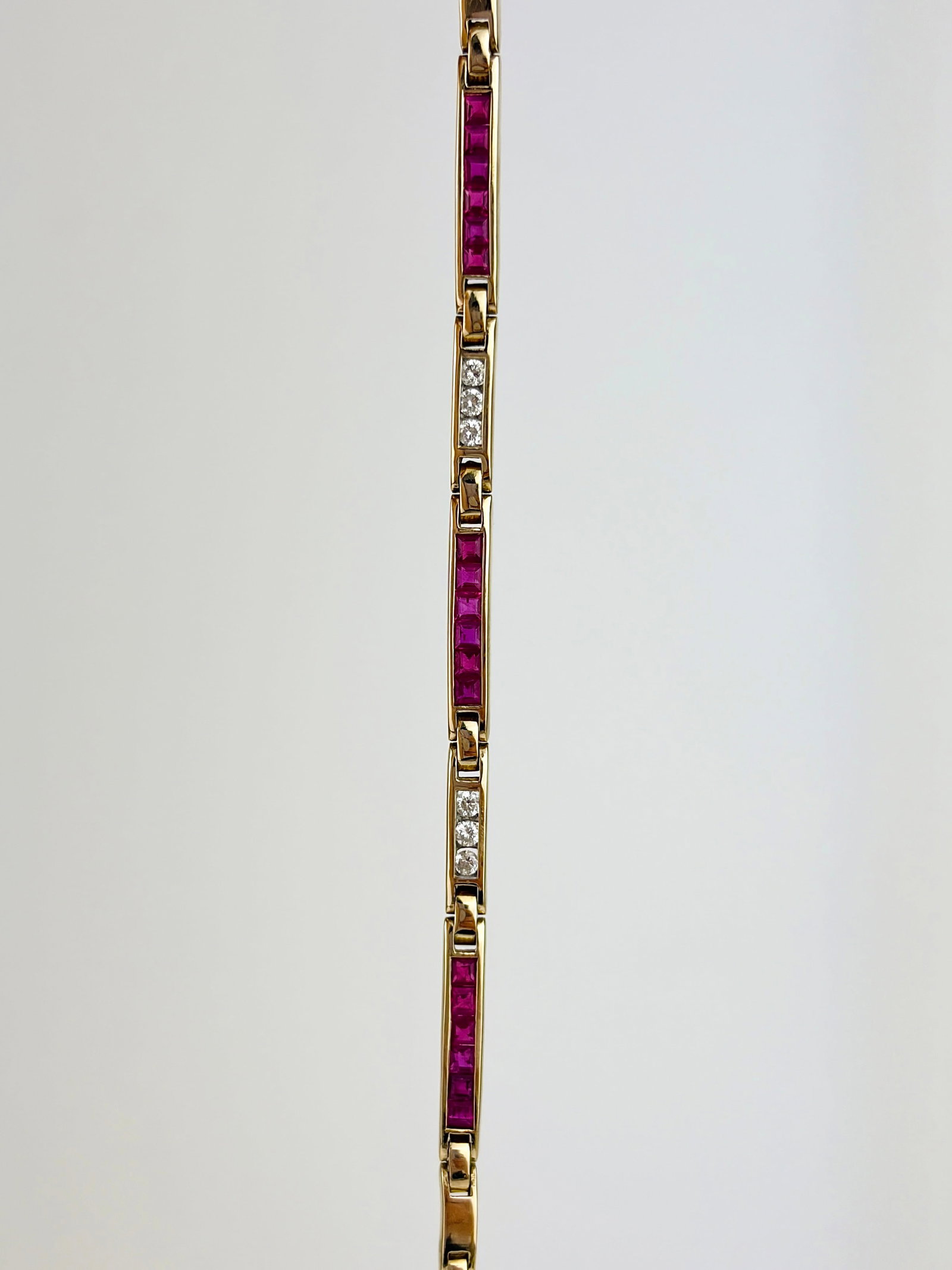 VINTAGE 9CT YELLOW GOLD RUBY AND DIAMOND LINE BRACELET (1 of 9)