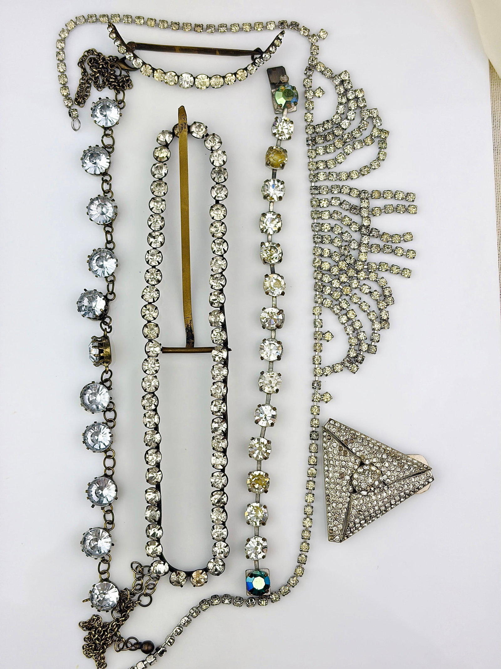 antique mixed lot of paste jewellery inc huge buckle and necklaces: antique mixed lot of paste jewellery inc huge buckle and necklaces combined approx weight 93g