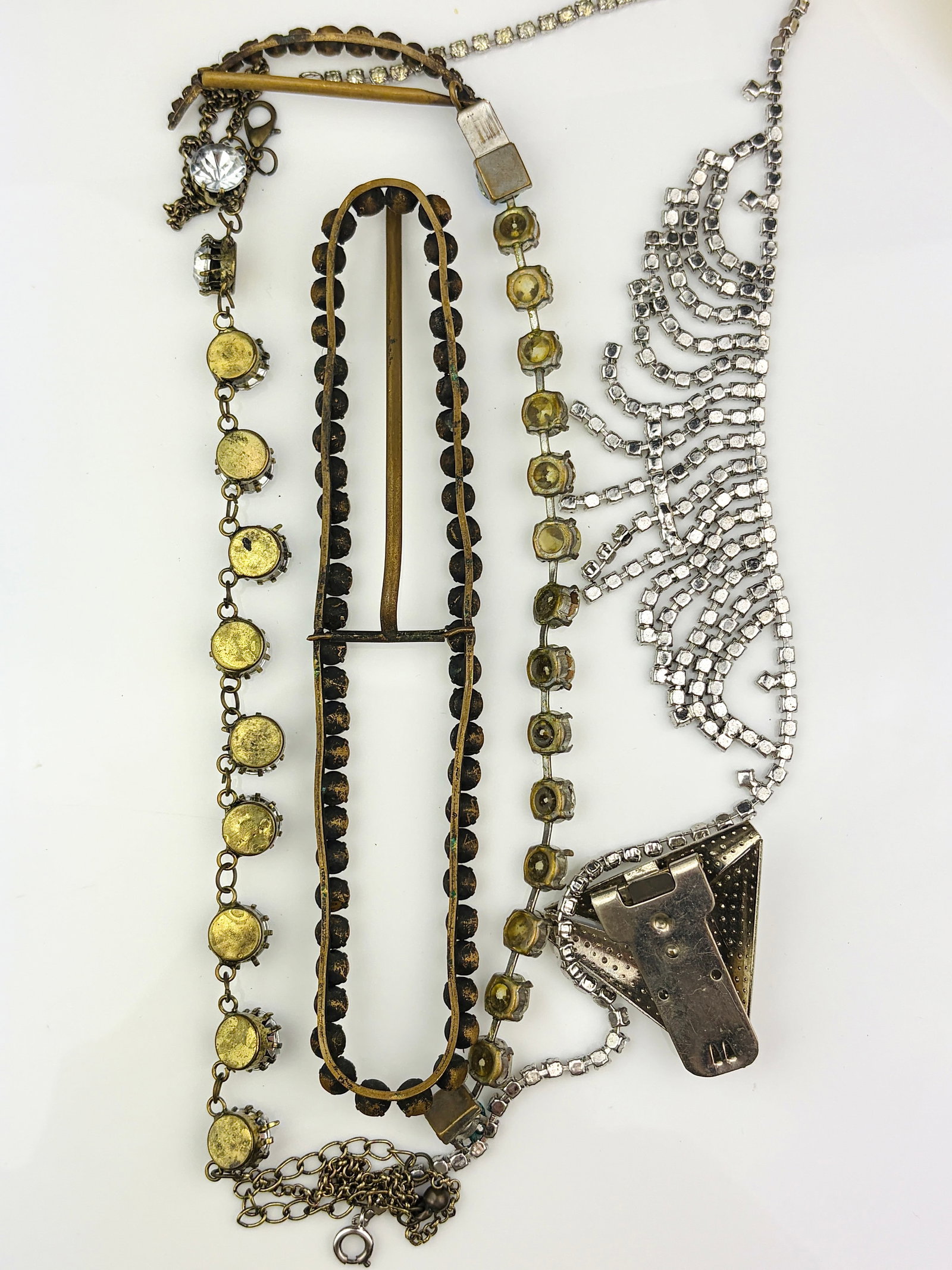 antique mixed lot of paste jewellery inc huge buckle and necklaces - 2