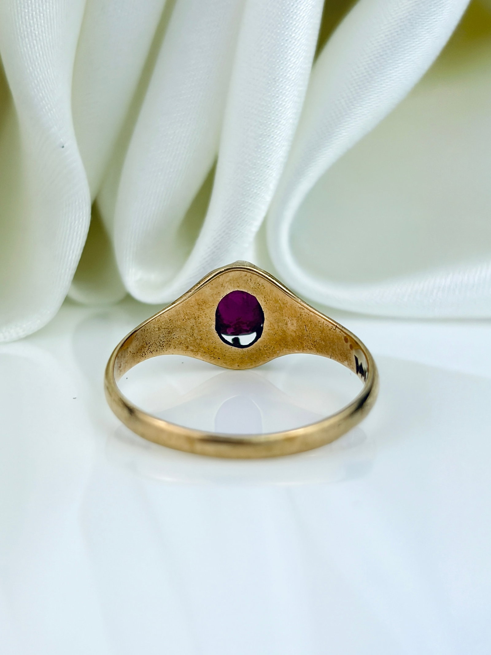 ANTIQUE 14CT YELLOW GOLD RUBY BELCHER SET RING - 3