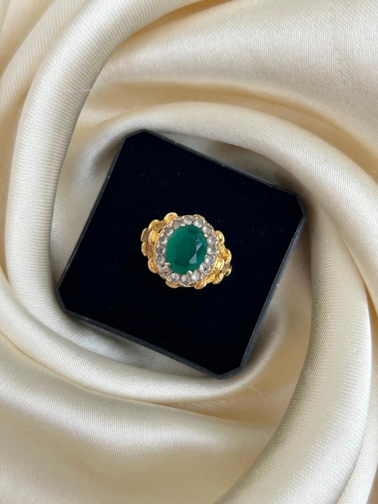 Chunky Emerald and Diamond Gold Dress Ring - 4