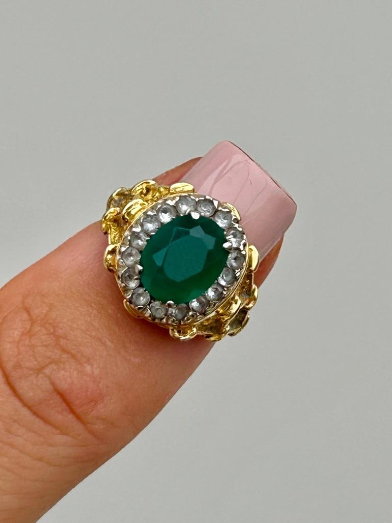 Chunky Emerald and Diamond Gold Dress Ring - 5